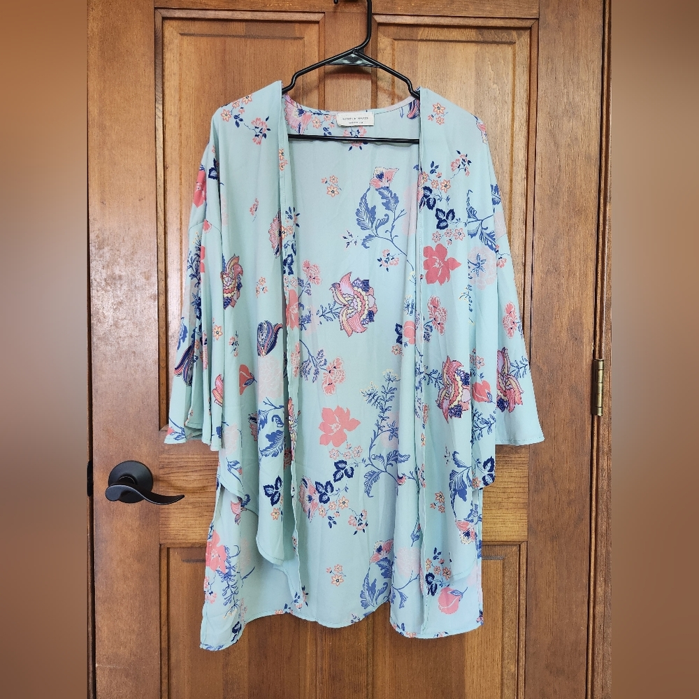 Boho Blue and Floral Kimono - Size Medium